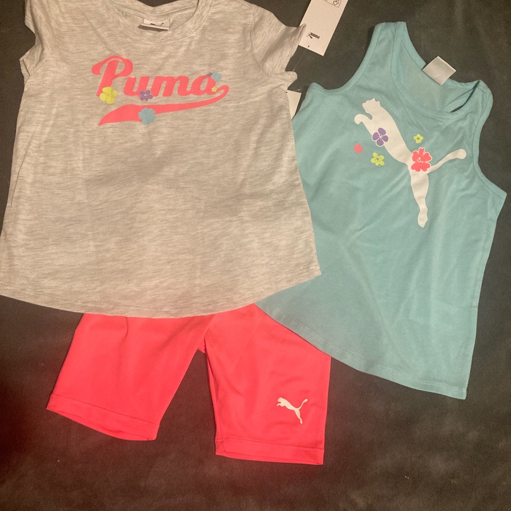 Puma Girls 3-Piece Active Set - Gray, Aqua & Pink